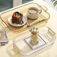 WORTHBUY Rectangular Storage Tray With Handle Plastic Serving Tray Living Room Transparent Teapot Teacup Storage Plate 1