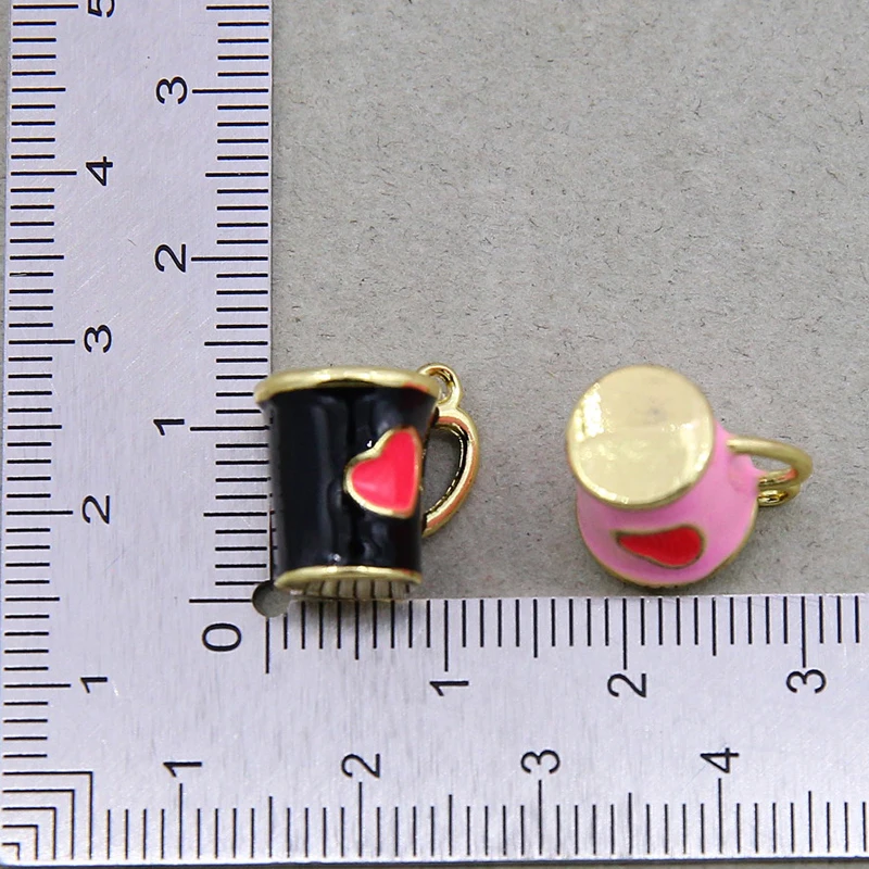 6Pcs Custom Enamel Tea Cup Pendant Necklace Art Coffee Cup Charm