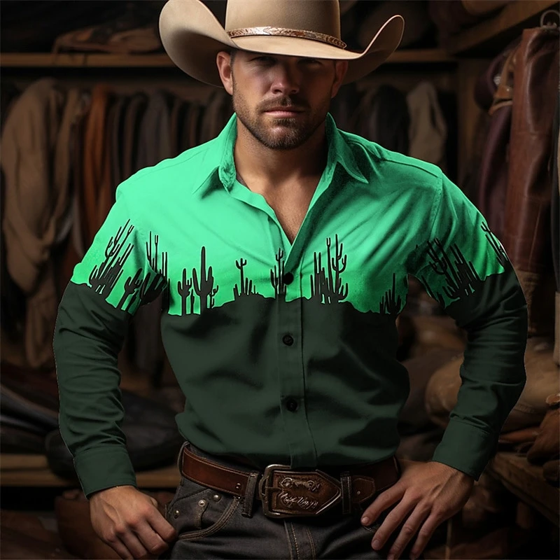 Horse Cactus denim western-style 3d Print Long Sleeve Hawaiian Shirs Men Women Fashion Casual Beach Blouse Men Clothing Street