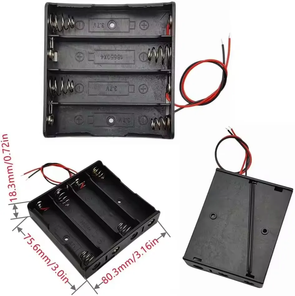 3pcs 18650 Battery Holder Box 1 Slot 3.7V Battery Storage Case 1/2/3/4 Cell Plastic Container with Connect Black Red Wires