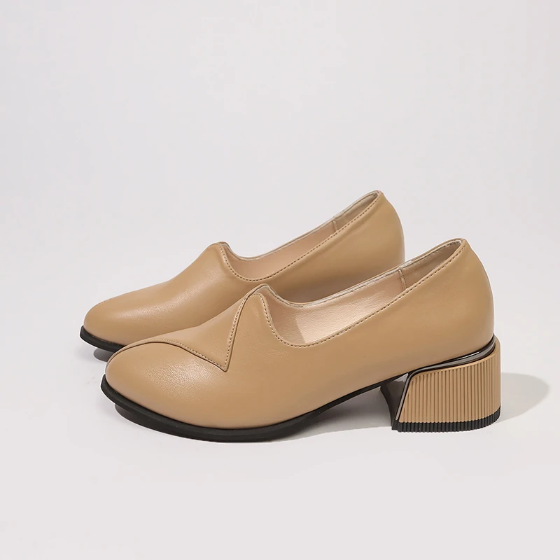 

Solid Pointed Toe Square Heel Pumps for Women 2024new Hot Sale Summer Slip-on Ladies Shoes Med Heel Shallow Rubber Pu Pumps