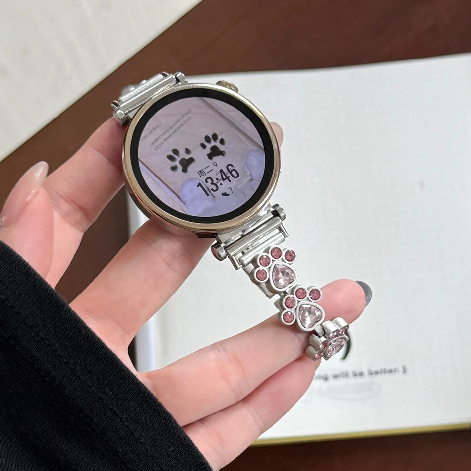 삼성 갤럭시 워치 8 울트라 2 7 6 5 4 44mm 40mm 메탈 스트랩, 화웨이 GT5 프로 42mm 46mm 18mm 20mm 22mm 브레이슬릿용 귀여운 고양이 발 모양 워치밴드