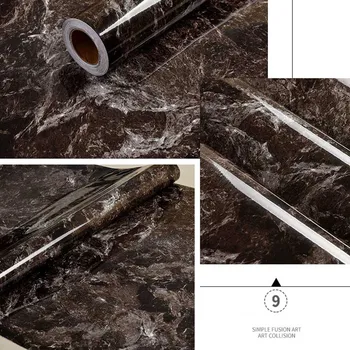 สติกเกอร์หินอ่อนห้องครัวฟิล์มกันน้ํามันเตากันน้ําความชื้น Self-Adhesive วอลล์เปเปอร์เคาน์เตอร์ตู้ Renovation กระเบื้อง 19