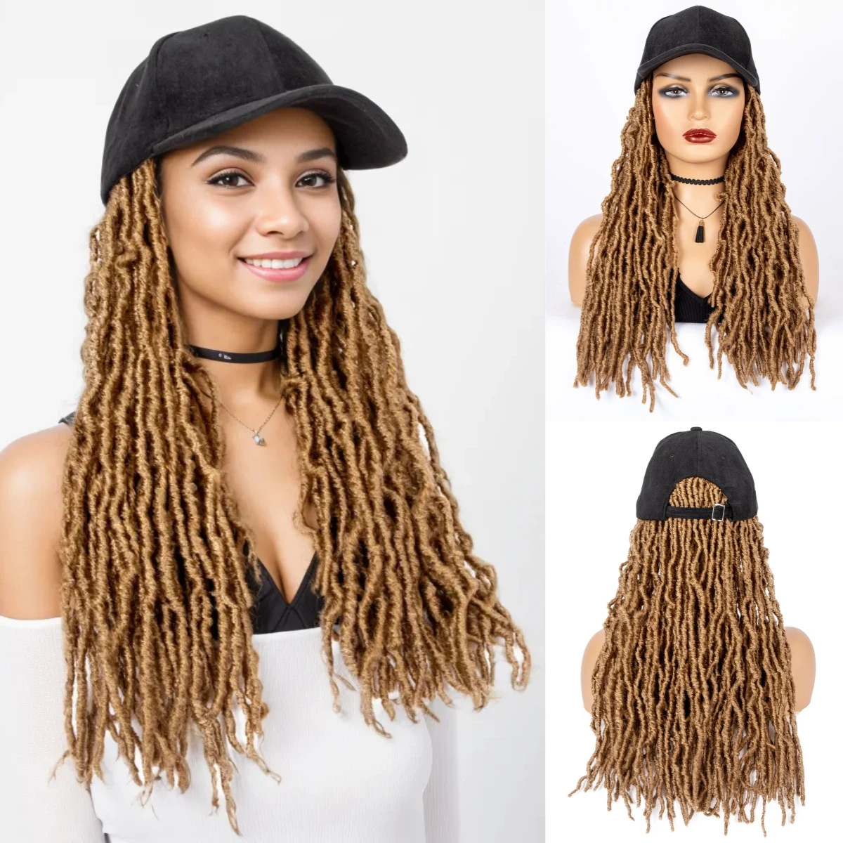 Synthetic Hair Wigs Braided Baseball Cap Wig Soft Faux Locs Hair Extensions With Hat For Afro Black Women 27#