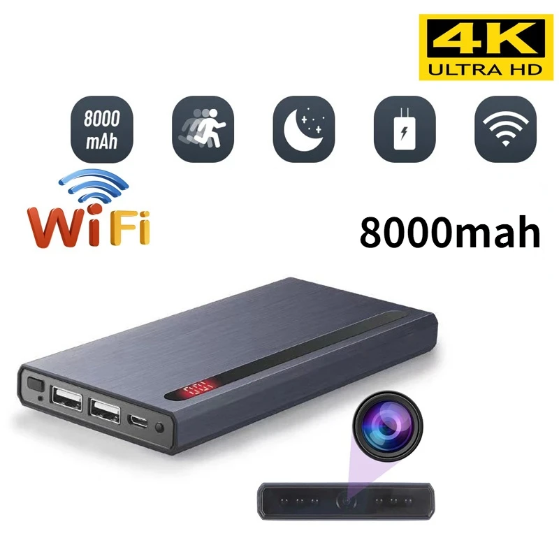 HD 4K WiFi цифровая камера 8000 мА портативное зарядное устройство P2P двойная USB