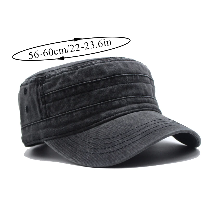 Fishing Hat Flat Cap Flat Vintage Cap Washed Cotton Flat Top Military Cap for Women Men Outdoor Fisherman Retro Army Hats Classic Denim Adjustable Sun Hat