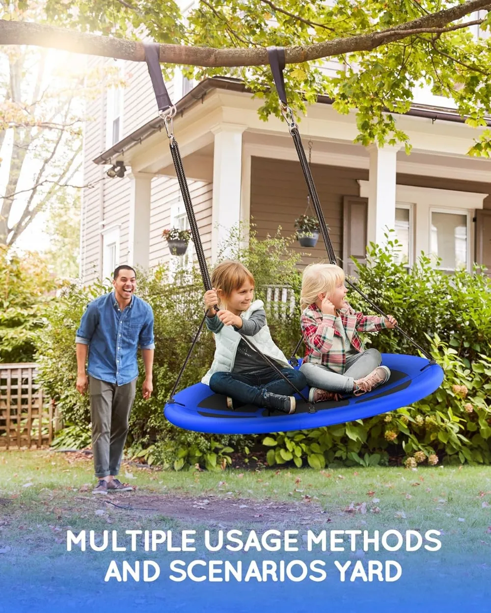 43" Saucer Tree Swing, 700lbs Weight Capacity, Waterproof Flying Saucer Swing with Adjustable Hanging Straps, Swing Seats 6