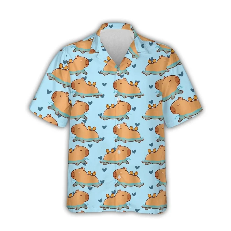 thumbnail image 1 of Las más nuevas camisetas gráficas de capibara para hombres, ropa con estampado 3D, camisa hawaiana de playa Aloha, blusa de manga corta Y2k linda para niños, blusa con solapa, 1 of 5