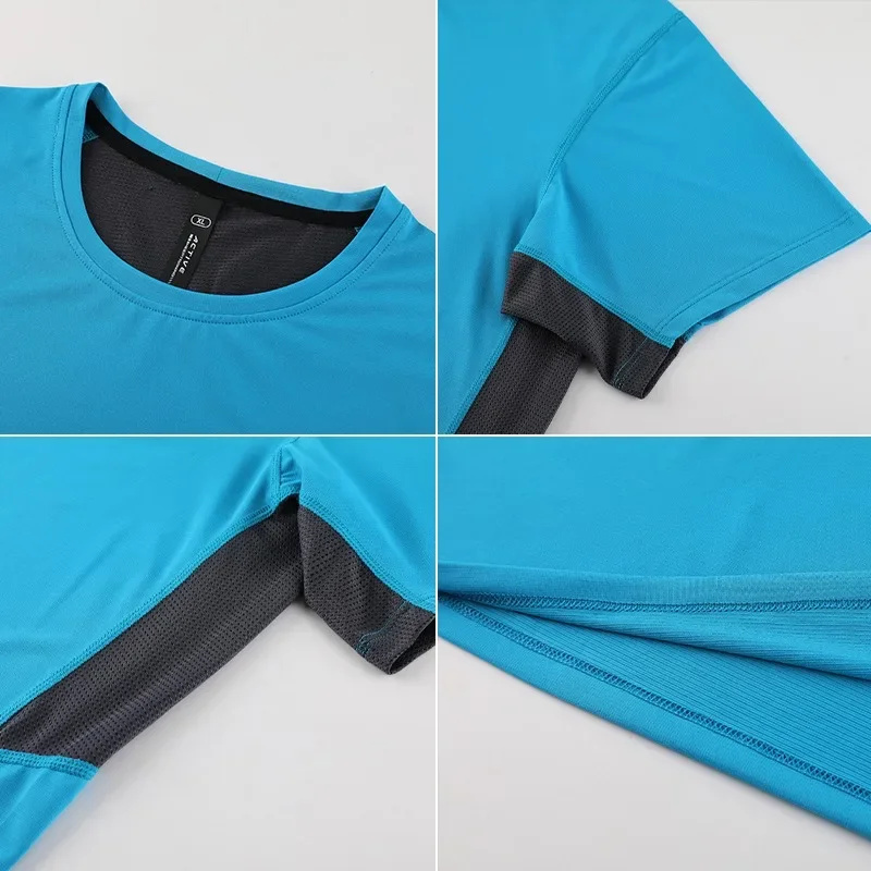Mens Short Sleeve Running T-shirt Gym Jogging Sports Tops Male Fitness Sweatshirts High Quality Breathable Muscle Fit Sport Tees