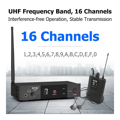 EYK IEM81 UHF 무선 인이어 모니터 시스템, 단일 채널 16 주파수 선택 가능, 가수 무대 공연 DJ에 적합 2