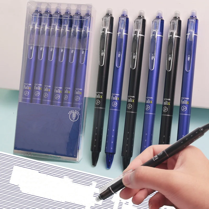 12pcs 프레스형 지울 수 있는 젤 펜 0.5mm 검정/파랑 잉크 불릿 워셔블 핸들 매직 리필 로드 슈퍼 용량 잉크 필기용