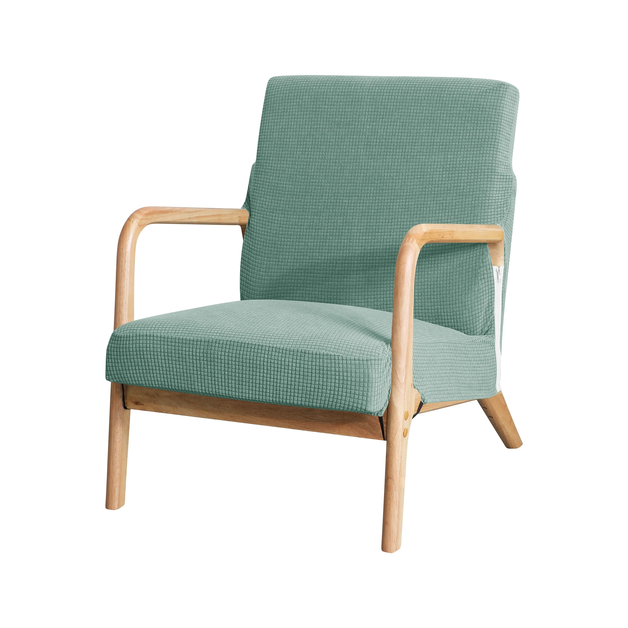 Water-Resistant Jacquard Armchair Slipcover - Solid Color Stretch Furniture Cover with Zipper