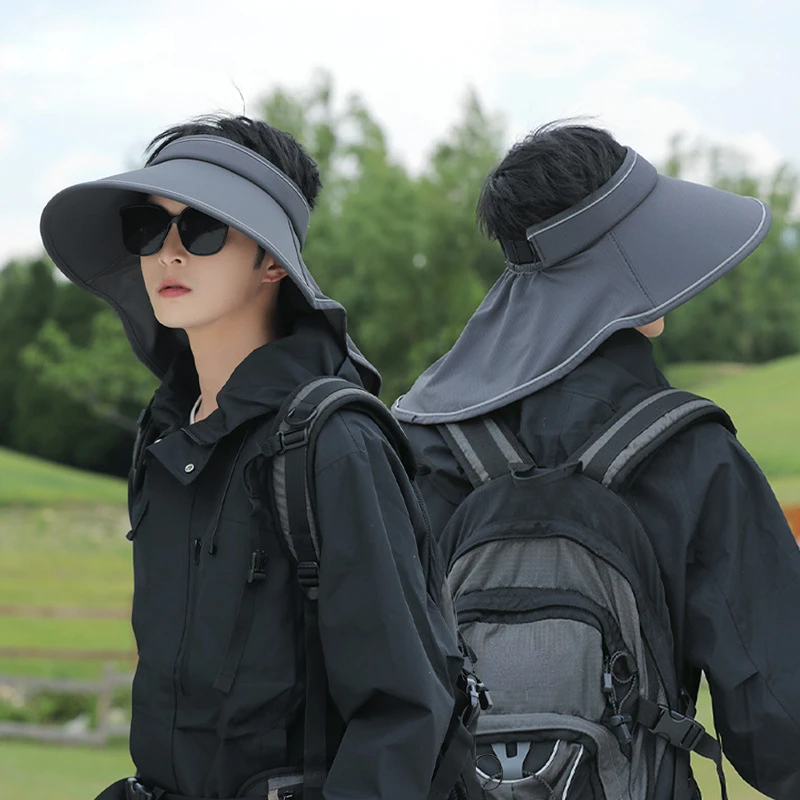 Sun Protection Hat Men Large Brim Shawl Empty Top Anti-UV Beach Hat Korean Versatile Fashion Headwear Summer Women Cap Ins