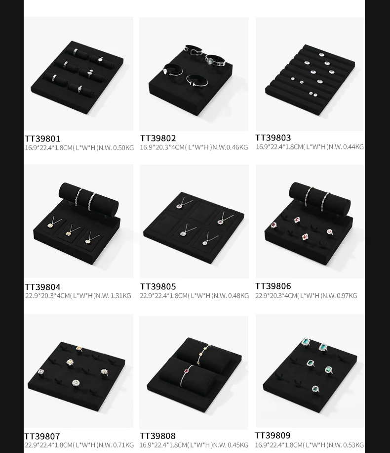 Oirlv schwarz Schmuck Displays Ring Ohrring Halskette Anhänger Armband Armreif Schmuck Display Tablett Samt Diamant Edelsteine Tablett Display – Detail 7