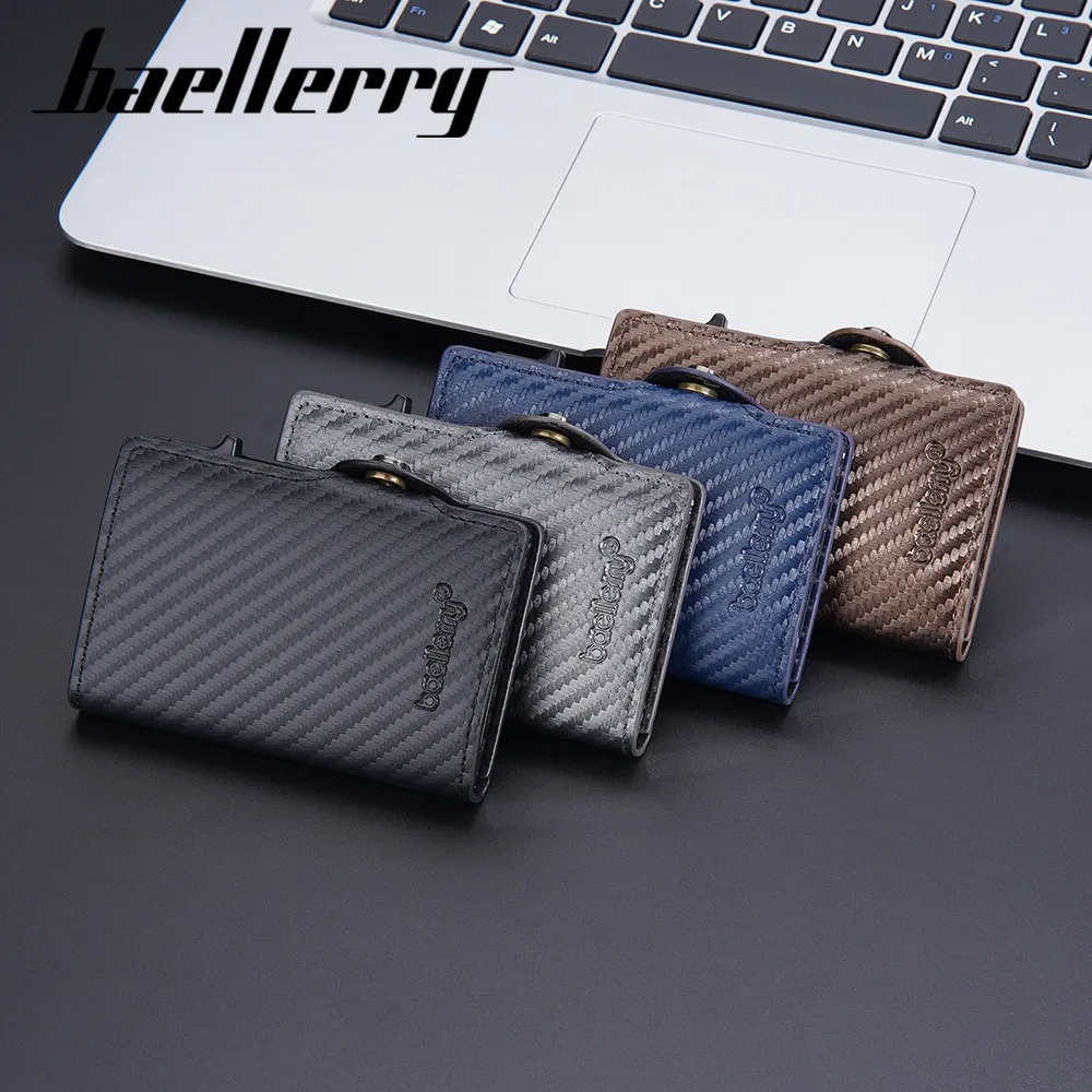 Baellerry Carbon Fiber RFID Card Holder for Men, Side Push Metal Case Anti-Skimming Wallet - Anti-Theft & Slim Ejection Design