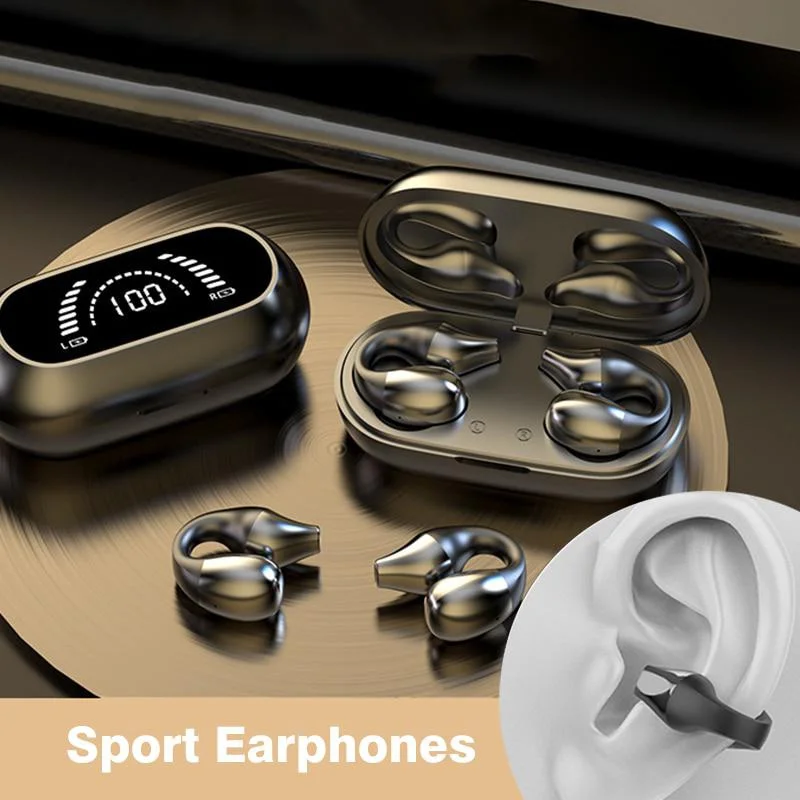 

2023 New Wireless Ear Clip and Ear Hook Sports Bluetooth Headset Black Technology Bone Conduction Does Not Enter The Ear