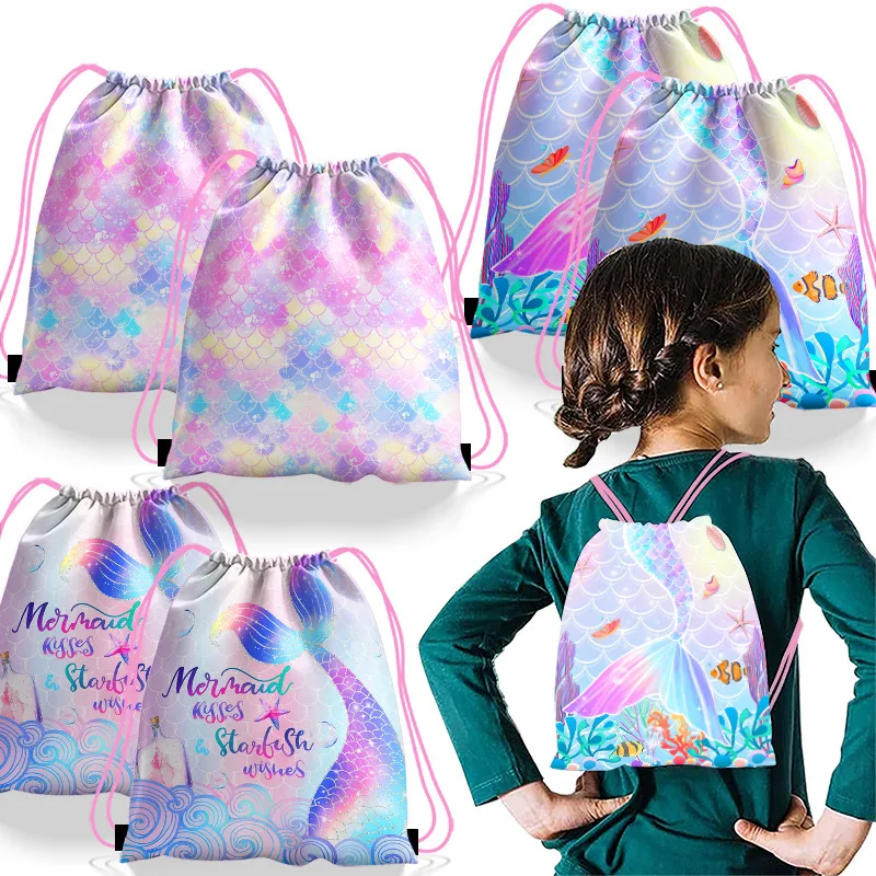 12 Pcs Mermaid Drawstring Party Favor Bags - Under The Sea Theme Goody Bags For Birthday, Treats & Candy - View #7