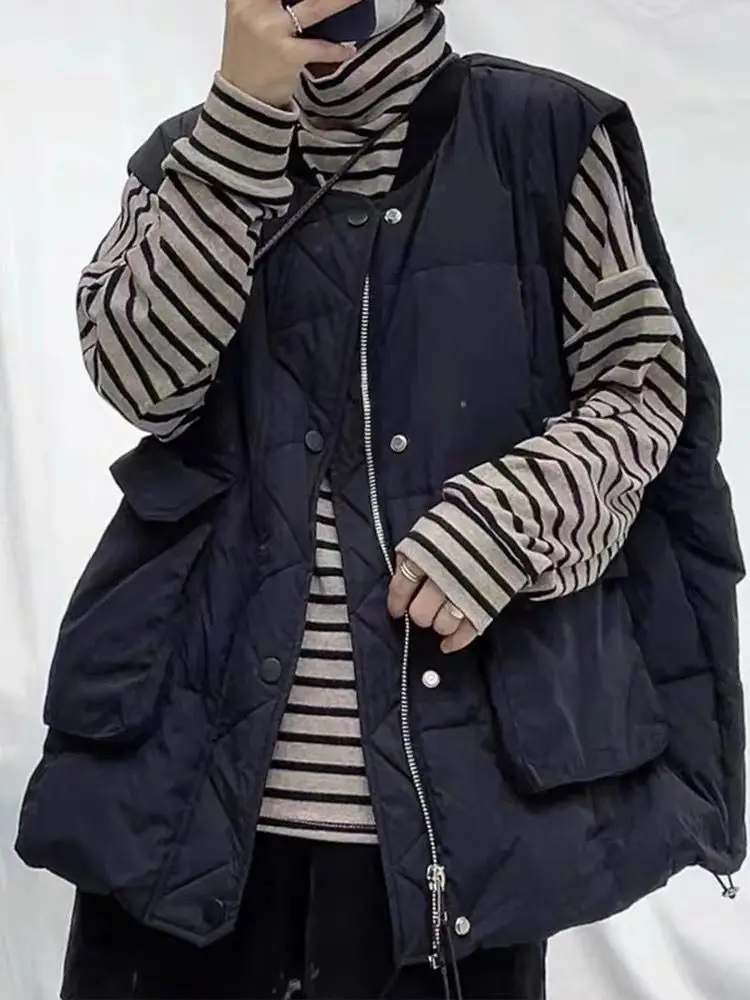 

Женский пуховой жилет большого размера, корейская мода, теплое пальто с хлопковой подкладкой, женский жилет без рукавов на завязках на молнии на осень и зиму