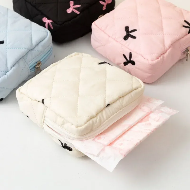Sanitary Napkin Storage Bags Cute Large Capacity Cartoon Bow Portable Girls Physiological Period Tampon Organiser Pouch