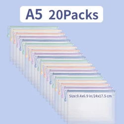 Waterproof Clear Zipper Mesh Bags for Organizing and Office Supplies (A5 20PCS)