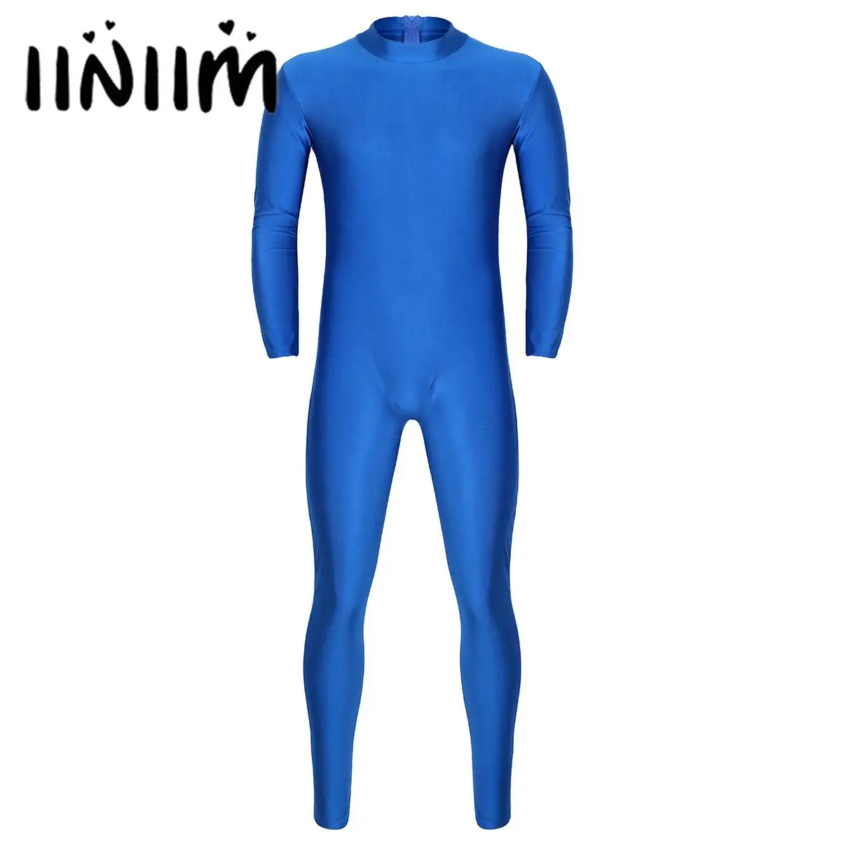 

Mens Adults Gymnatics Ballet Dance Wear Well Fit One Piece Mock Neck Long Sleeve Skin-Tight Solid Color Unitard Dance Bodysuit
