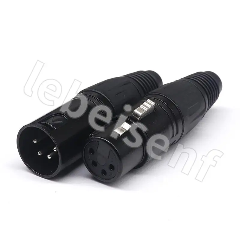 XLR 4 핀 남성/여성 마이크 오디오 케이블 플러그 커넥터 캐논 마이크 케이블 터미널 검정색 마이크 플러그