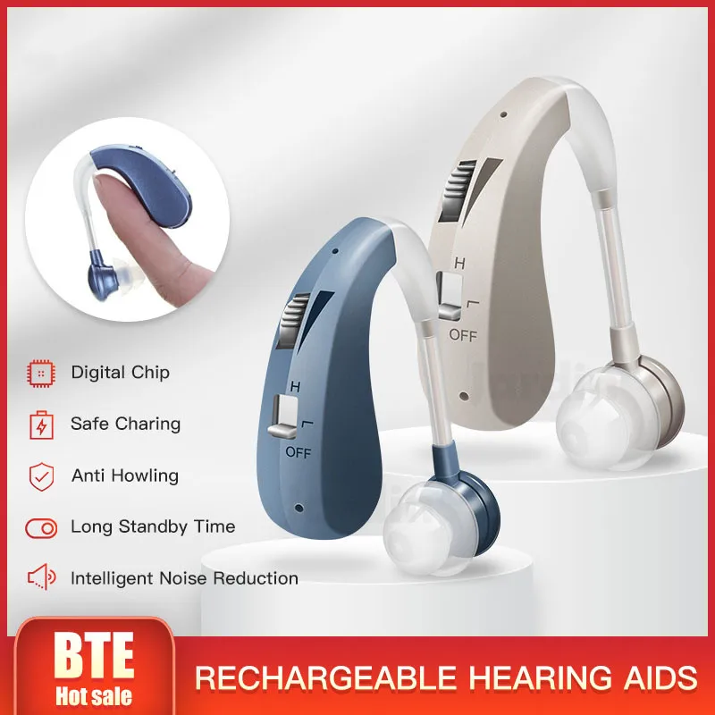 Hearing aid rechargeable sound amplifier wireless for elderly moderate to severe loss behind the ear care hearing aid