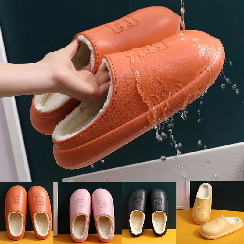 

Women's waterproof and non slip home slippers, winter warm shoes, cotton upholstery, shape memory foam