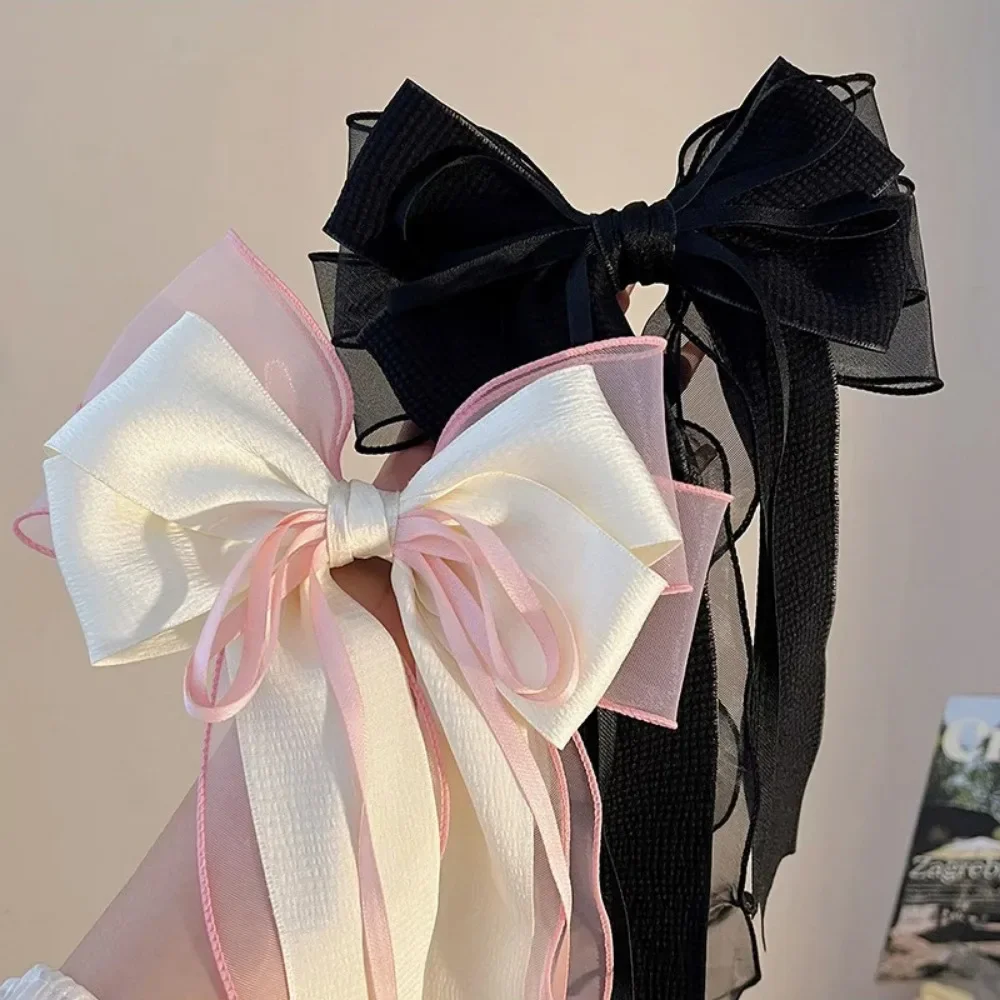 Bright Silk Bow Spring Clip Black Hairpin Girls Sweet Ponytail Hair Clip Barrettes for Women Summer Fashion Hair Accessories장식