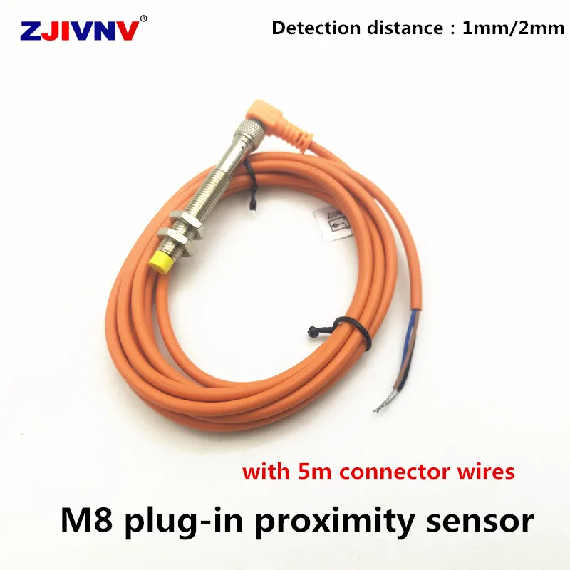 

5pcs/lot M8 Plug-in Proximity Sensor Metal Inductive Approach Switch with 5m Aviation Connector Wire NPN/PNP NO/ NC DC/AC