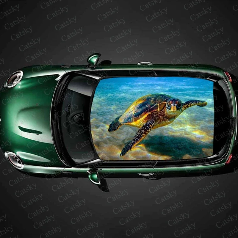 

Roaming Sea Turtles Car Roof Sticker Wrap Racing SUV Accessories Packaging Painted PVC Custom Car Hood Graphic Decal Decoration