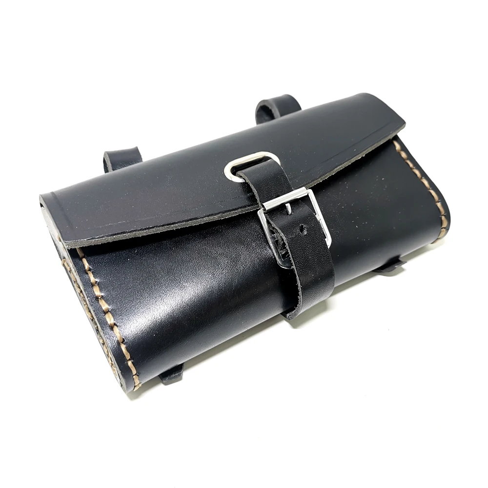 Borsa posteriore per bicicletta retrò, borsa da sella fatta a mano in pura pelle di vacchetta, borsa da manubrio, attrezzatura per bici, marrone, pelle pura, Q364 - immagine 4