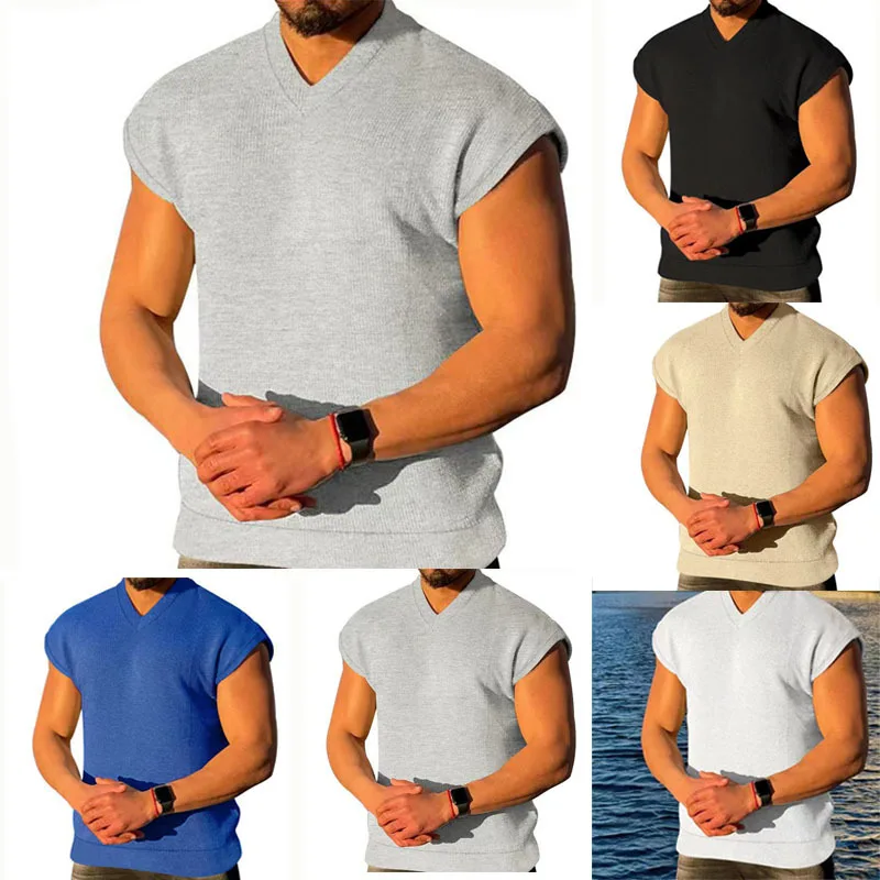

Mens Wear 2023 Summer New V-neck Vest Fashion Trend Sports Fitness Loose Short-sleeved T-shirt for Men