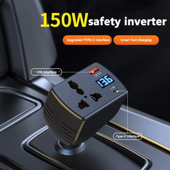 Inverter 2025 da 150W, da DC 12V a DC 220V, Convertitore di Tensione per Auto con Adattatore e Caricatore USB per Auto