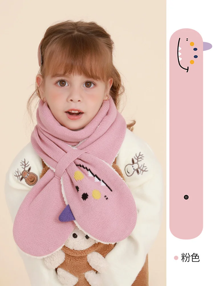 Children's warm neck protection windproof scarf, cute cartoon dinosaur knitted scarf for boys and girls, available for