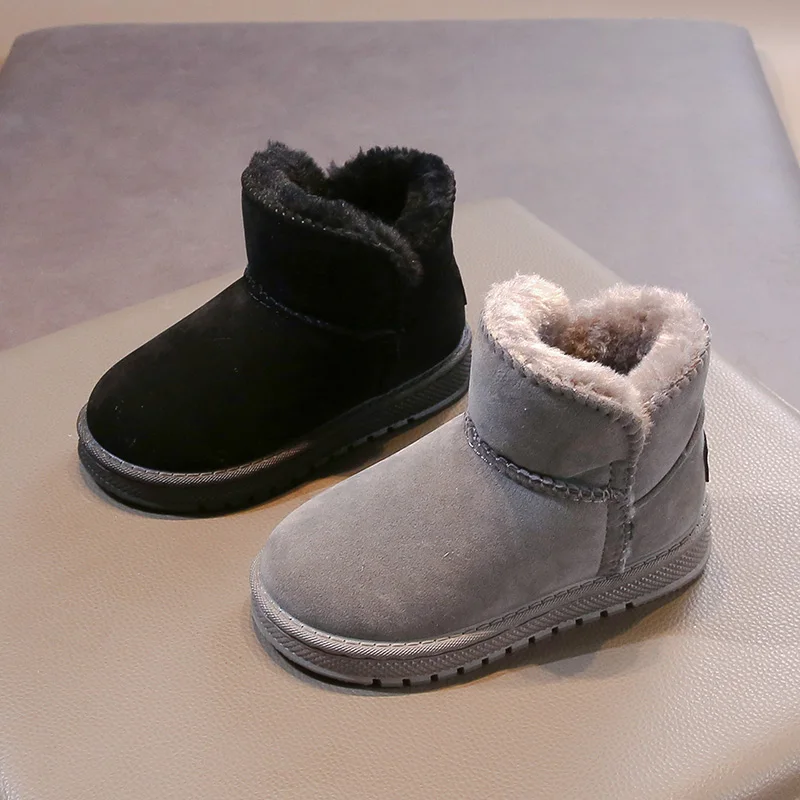 3-18 Years Old Children's Snow Boots Gray Padded Thickened Fur One Boys Girls Cotton Shoes Black Hundred Kids Short Boots Shoes 2
