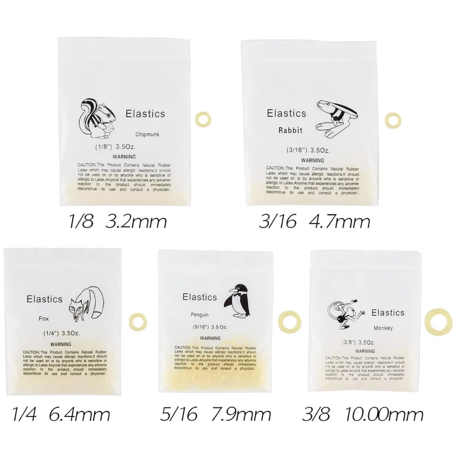 1000 Pcs/10 Bags Dental Orthodontic Elastic Rubber Bands Zoo Pack Latex Teeth Braces Bands 2.5/3.5/4.5/5.0/6.5 OZ Ortho Material