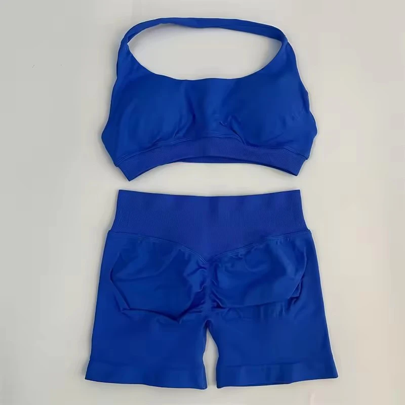 Impact Shorts Set 2 Pieces Seamless Yoga Set Workout Tracksuit Halter Yoga Top And Sports Short Suits Sportswear Fitness Gym Set 4