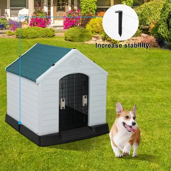 Plastic Dog House, Pet Dog Kennel Water Resistant for Small Medium Sized Dogs with Door, Indoor & Outdoor Use 2