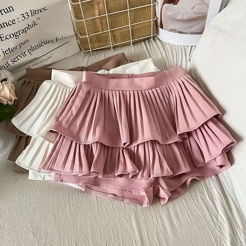 Spring Summer Oversized Solid Color Multilayer Cake Skirt Women Elastic High Waist Casual Fashion All-match Sweet A-line Skirts spring and summer suit women s 2022 new fashionable shirt shows thin and broken hole denim shorts three piece set