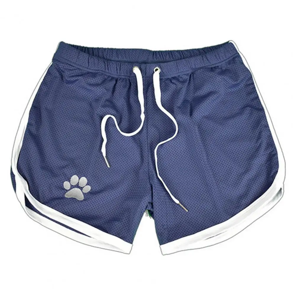 

Performance Running Shorts Men's Elastic Waist Beach Shorts with Paw Print Design Breathable Mesh Fabric Side Slit for Fitness
