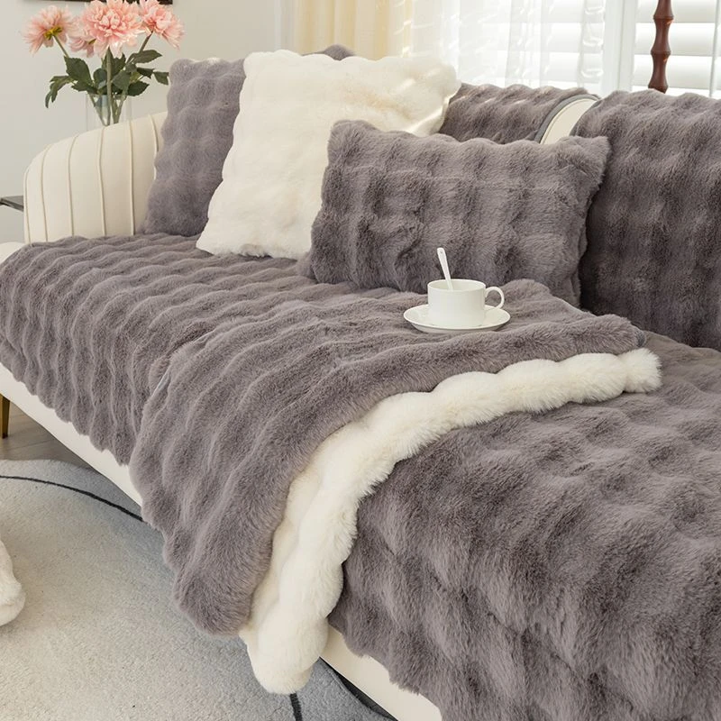 Thicken Rabbit Plush Sofa Slipcover Universal Nonslip Super Soft Sofa Towel Couch Cushion for