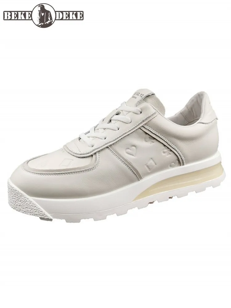 

Spring Autumn Thick Bottom Casual Shoes Mens Genuine Leather White Sneakers Lace Up Platform Walking Shoes Male Fashion Footwear