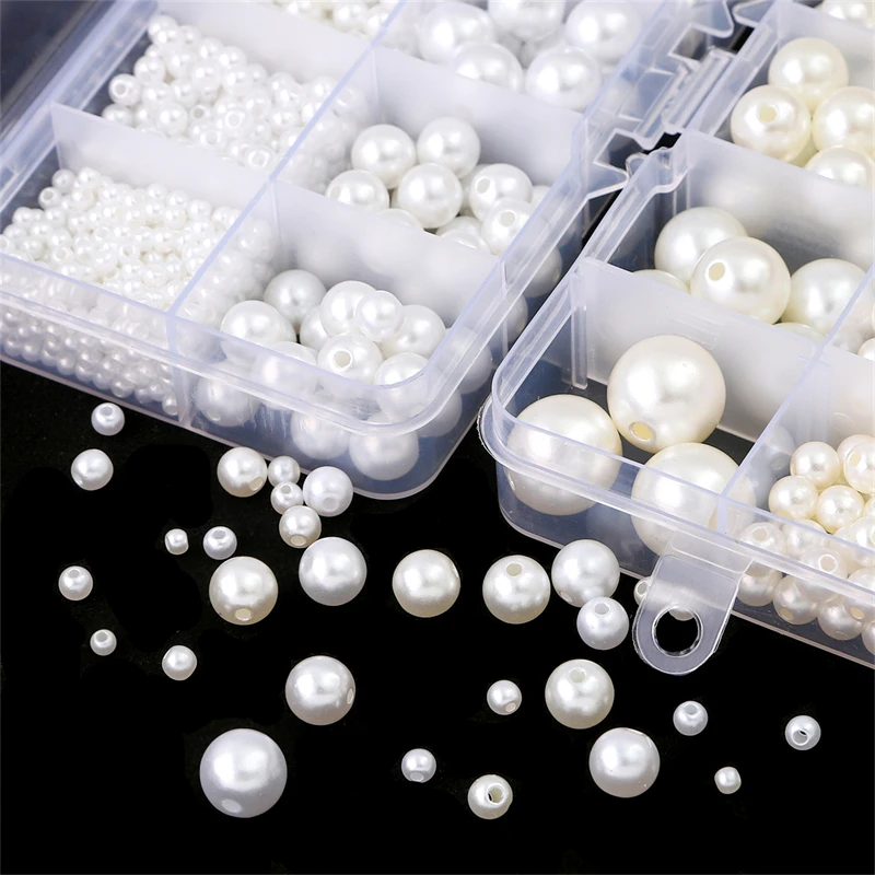 Acrylic ABS Pearl Beads Kit Chain Charms Elastic String Box for DIY