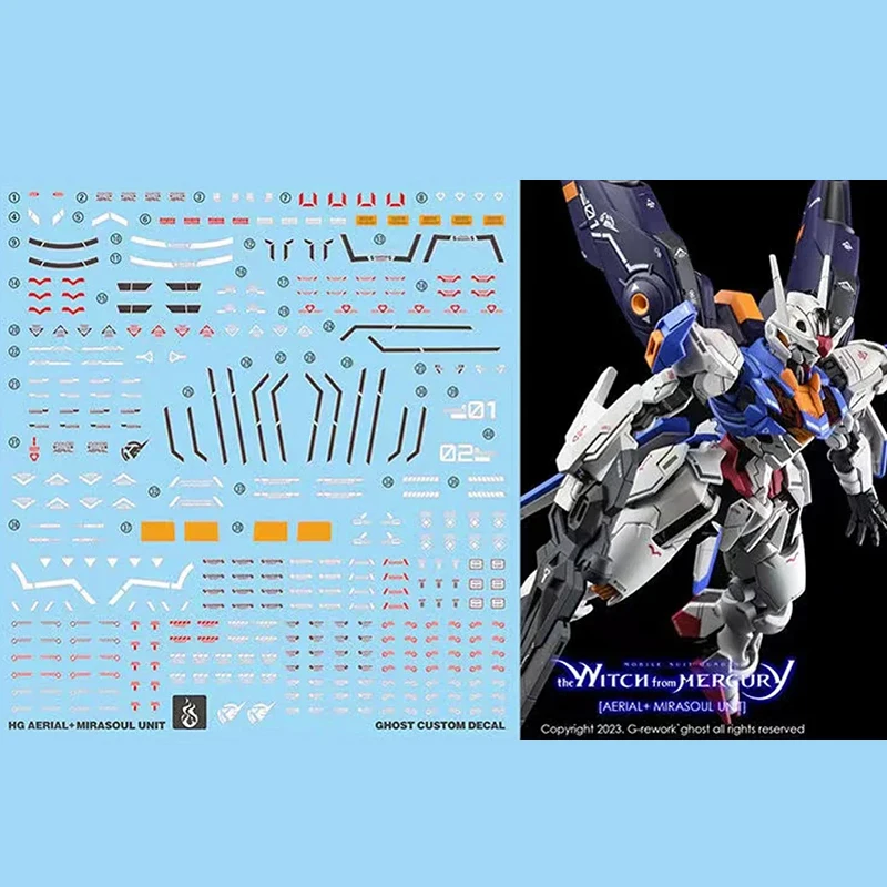 Model Decals for 1/144 Mobile Suit The Witch From Mercury AERIAL + MIRASOUL UNIT Assembly Model Fluorescent Color Water Stickers model tools