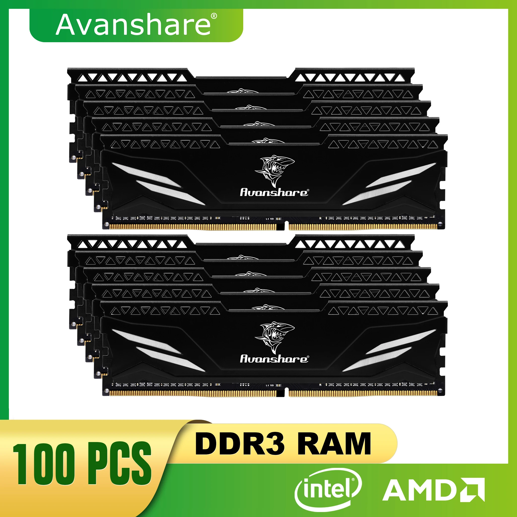 

Avanshare Memory Ram DDR3 4GB 8GB 1333Mhz 1600MHz PC3-10600 12800 DIMM For Desktop Computer 240 Pins 1.5V NON ECC With Heat Sink