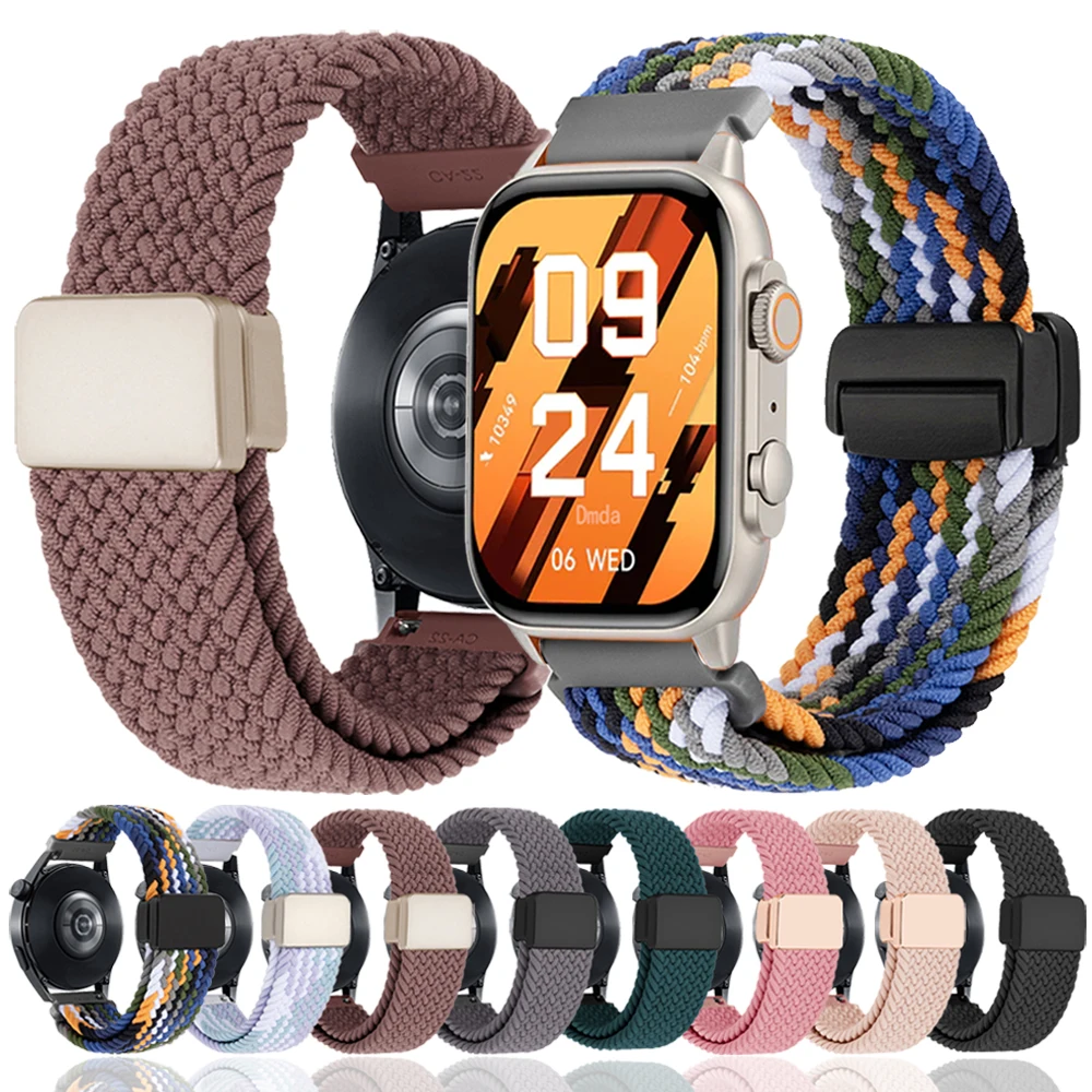 Nylon Magnetic Buckle Strap with Braided Design, 20mm/22mm