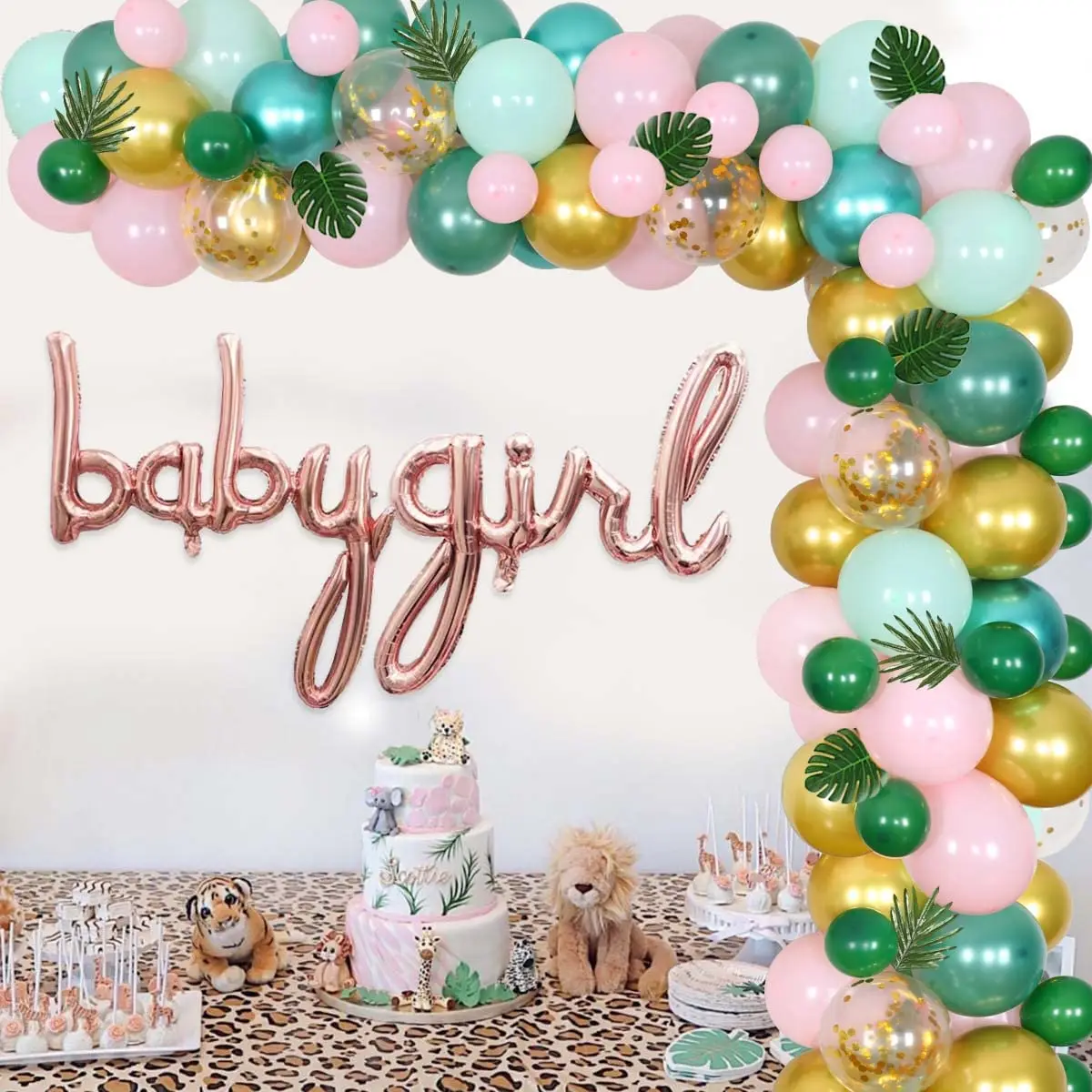 

Jungle Theme Party Supplies with Foil Balloon for Girl, Safari Balloon, Garland Kit, Pink, Baby Shower Decorations