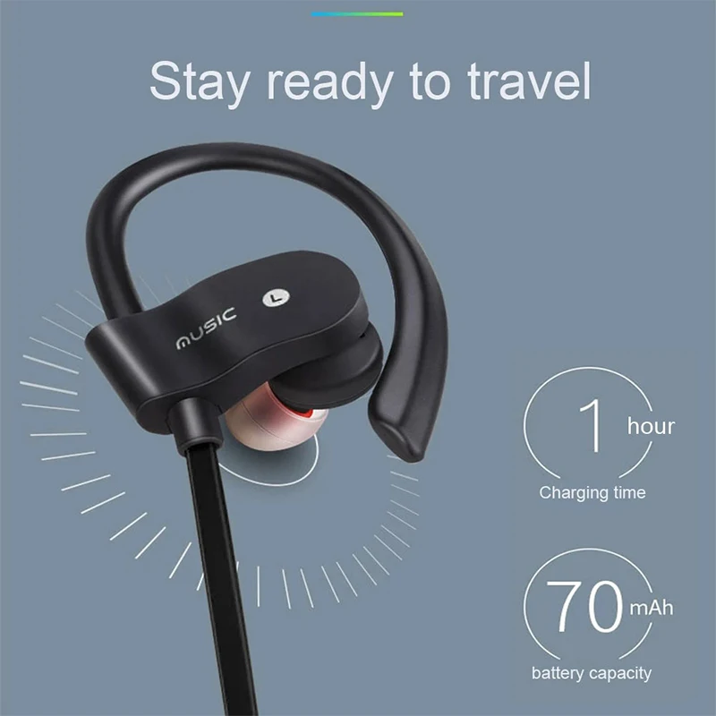 Wireless Headphones Earloop Ear Hook Earbuds Wireless Bluetooth Headset Handsfree Neckband With Mic Bluetooth Earphones 2
