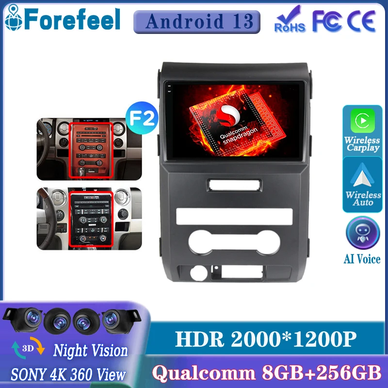 

Android13 For Ford F150 P415 Raptor 2008 - 2014 CPU HDR QLED Screen Dash Cam Auto Radio Stereo Head Unit GPS